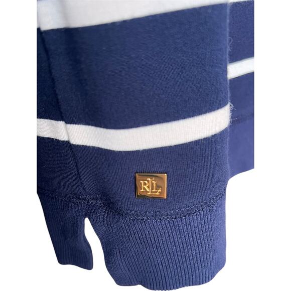 Lauren Ralph Lauren Women’s Cold Shoulder Navy Striped Sweater Top Medium - Picture 3 of 7